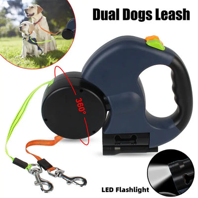 3m Retractable Dog Leash For Small Dogs Reflective Dual Pet Leash Lead 360 Swivel No Tangle Double Dog Walking Leash With Lights Pet Products Woodneed