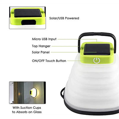 Collapsible Camping Light IP68 Waterproof Solar Foldable Lantern Solar Tent Lighting USB Rechargeable Outdoor Night Tools Woodneed