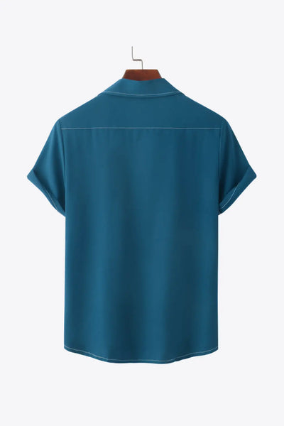Full Size Contrast Stitching Pocket Shirt Trendsi