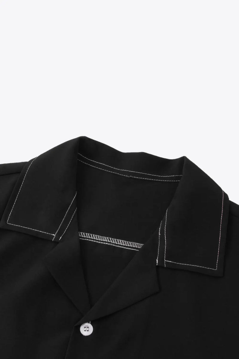Full Size Contrast Stitching Pocket Shirt Trendsi