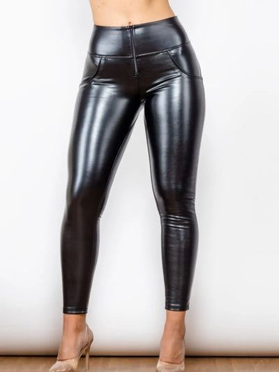 Glossy PU Leather Long Pants Trendsi