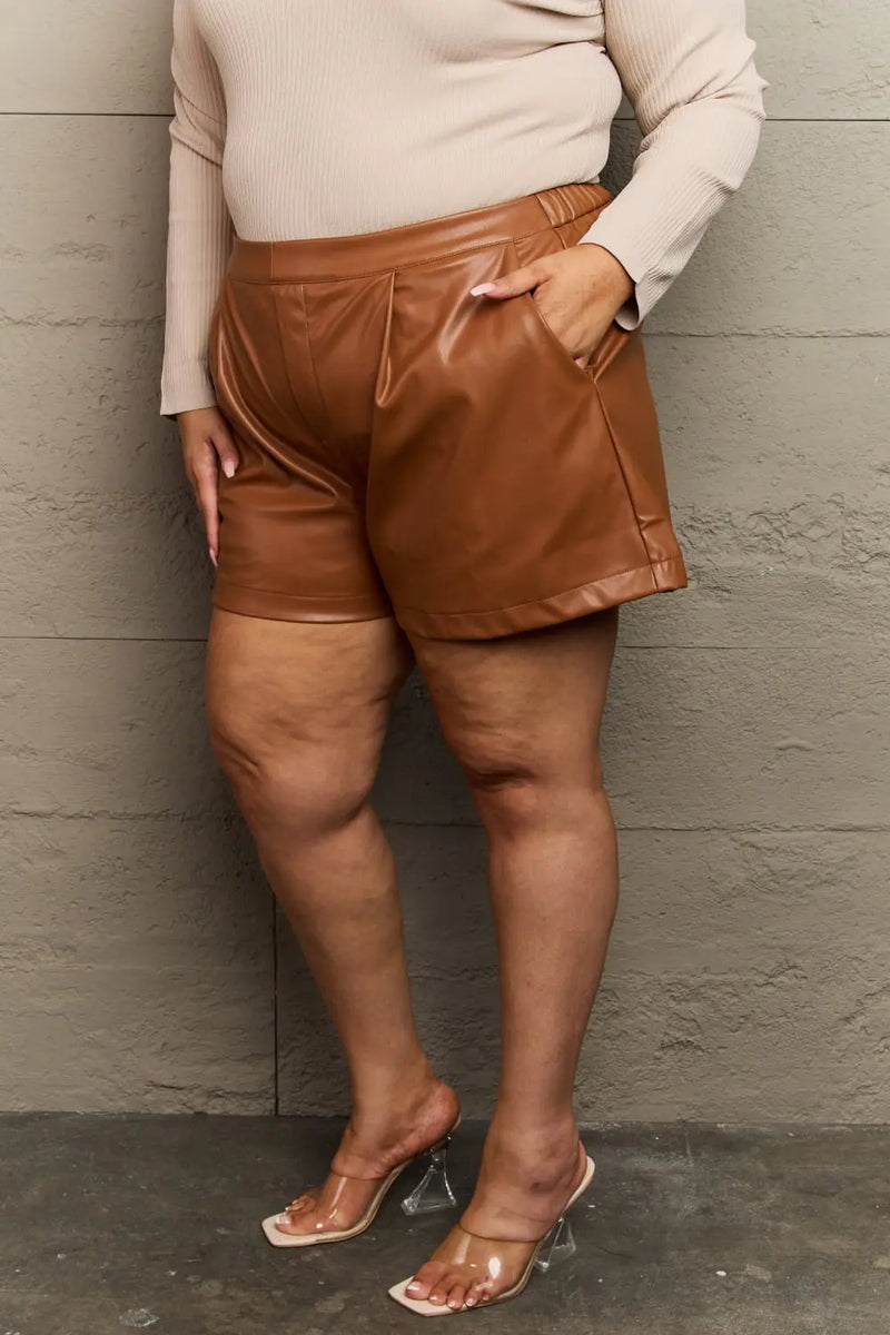 HEYSON Leather Baby Full Size High Waist Vegan Leather Shorts Trendsi