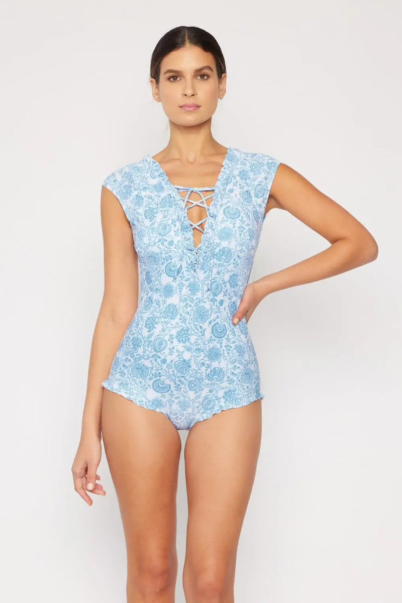 Marina West Swim Bring Me Flowers V-Neck One Piece Swimsuit In Thistle Blue Trendsi