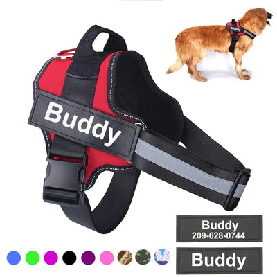 Personalized Dog Harness NO PULL Reflective Breathable Adjustable Pet Harness Vest For Small Large Dog Custom Patch Pet Supplies Woodneed