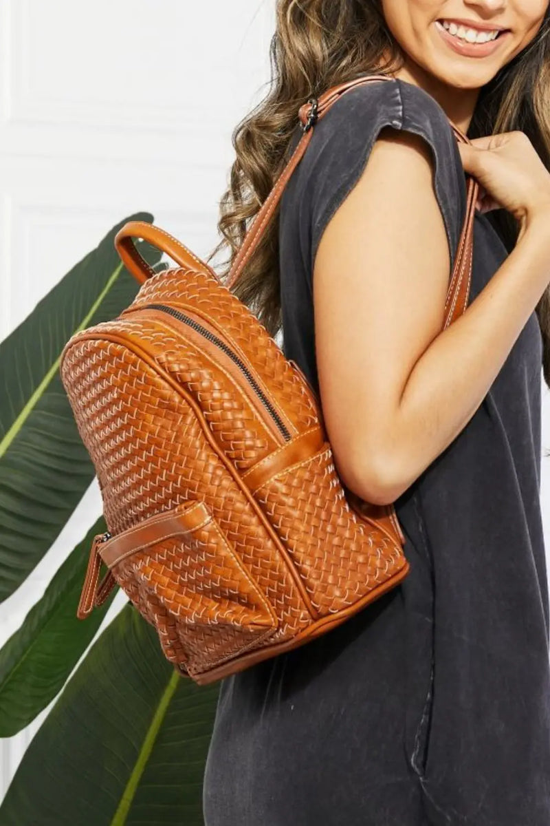 SHOMICO Certainly Chic Faux Leather Woven Backpack Trendsi