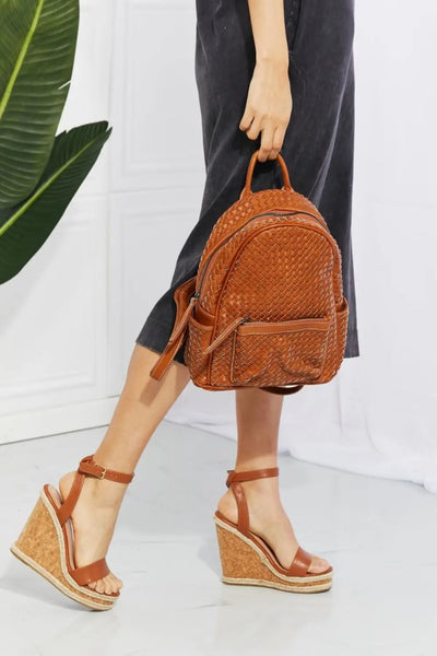 SHOMICO Certainly Chic Faux Leather Woven Backpack Trendsi