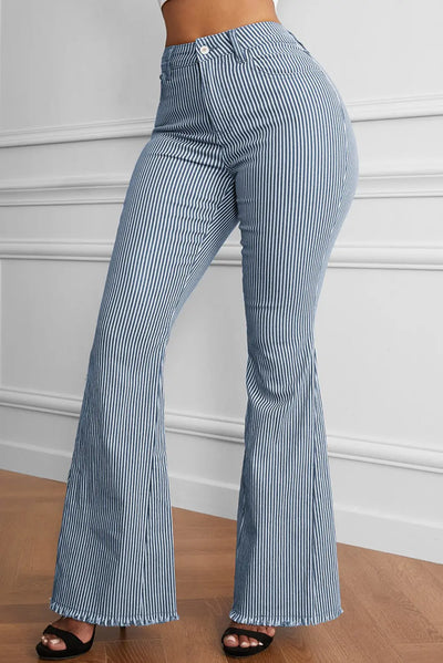 Striped Fringe Detail Flare Pants Trendsi