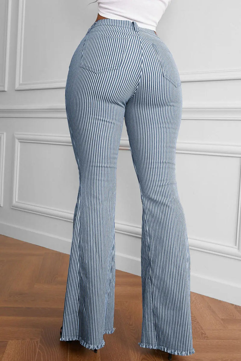 Striped Fringe Detail Flare Pants Trendsi
