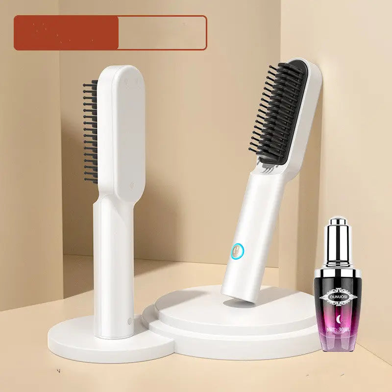 USB Portable Hot Air Comb Rechargable Professional Hair Dryer Brush 2 In1 Mini Hair Straightener Curler Brush Hair Styler Woodneed