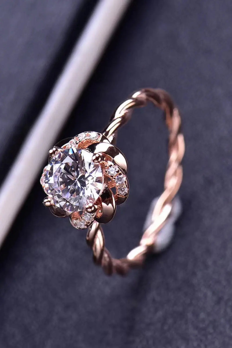 1 Carat Moissanite 18K Rose Gold-Plated Twisted Ring Trendsi