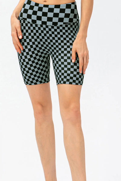 Checkerboard Exposed Seam Biker Shorts Trendsi