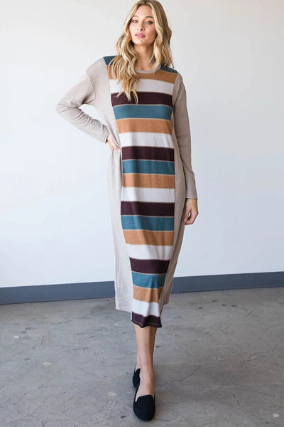 Colorblock Striped Dress Woodneed
