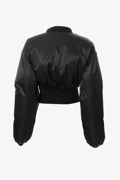 Contrast Trim Zip-Up Cropped Puffer Jacket WOODNEED