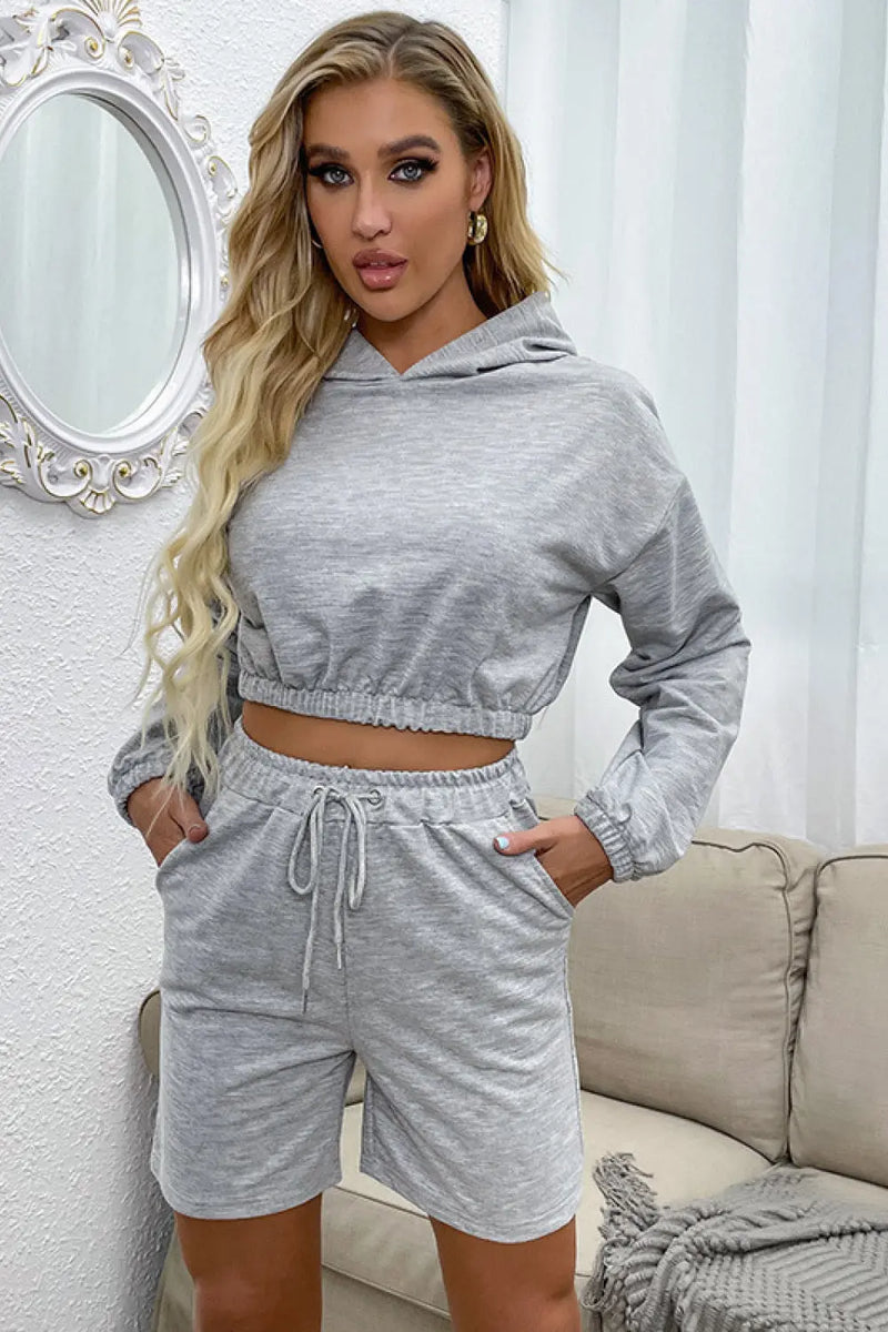 Crop Hoodie and Shorts Set white label