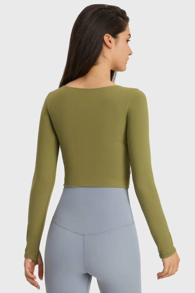 Cutout Long Sleeve Cropped Sports Top WOODNEED