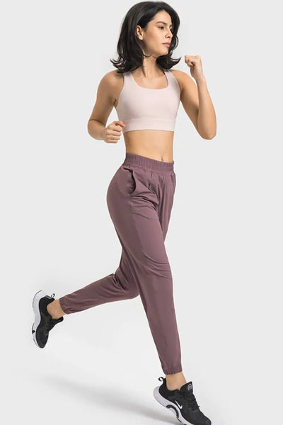 Elastic Waist Yoga Joggers with Pockets WOODNEED