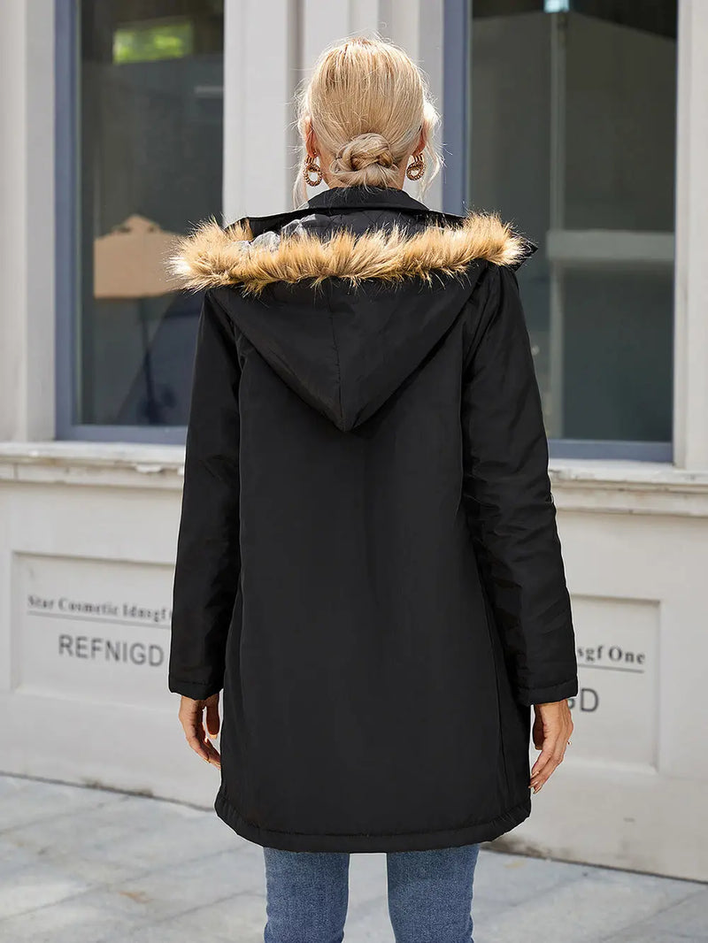 Faux Fur Trim Hooded Puffer Jacket WOODNEED