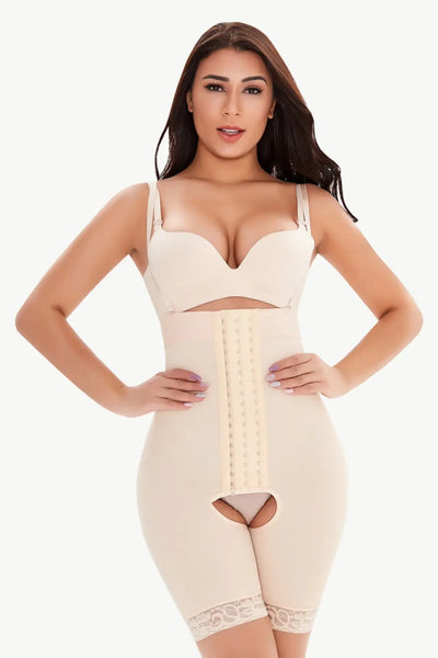 Full Size Hook-and-Eye Lace Trim Shaping Bodysuit Trendsi