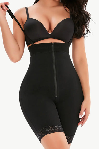 Full Size Lace Detail Zip-Up Under-Bust Shaping Bodysuit Trendsi