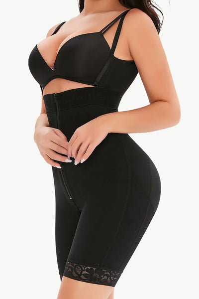 Full Size Lace Detail Zip-Up Under-Bust Shaping Bodysuit Trendsi