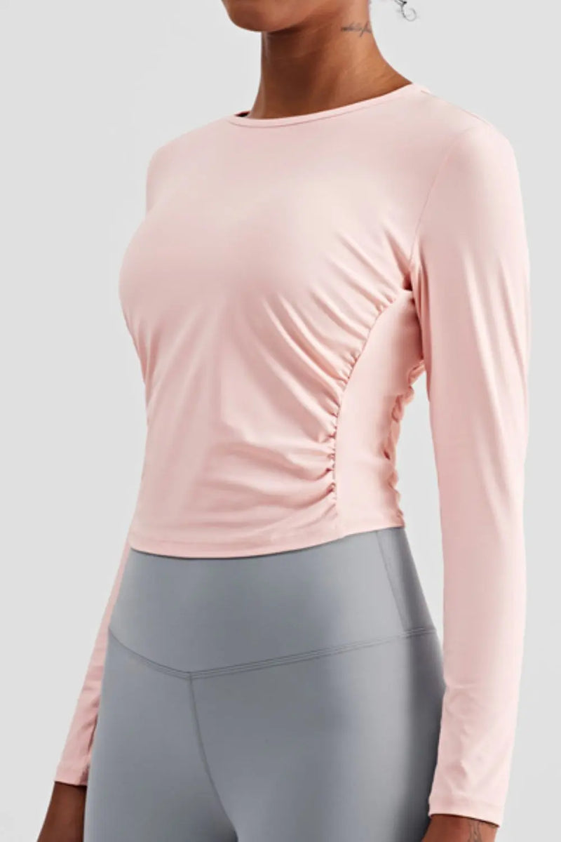 Gathered Detail Long Sleeve Sports Top WOODNEED