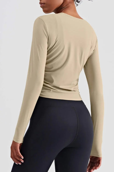 Gathered Detail Long Sleeve Sports Top WOODNEED
