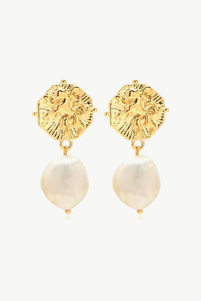Gold-Plated Copper Pearl Drop Earrings WOODNEED
