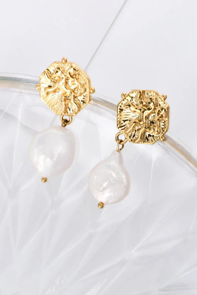 Gold-Plated Copper Pearl Drop Earrings WOODNEED