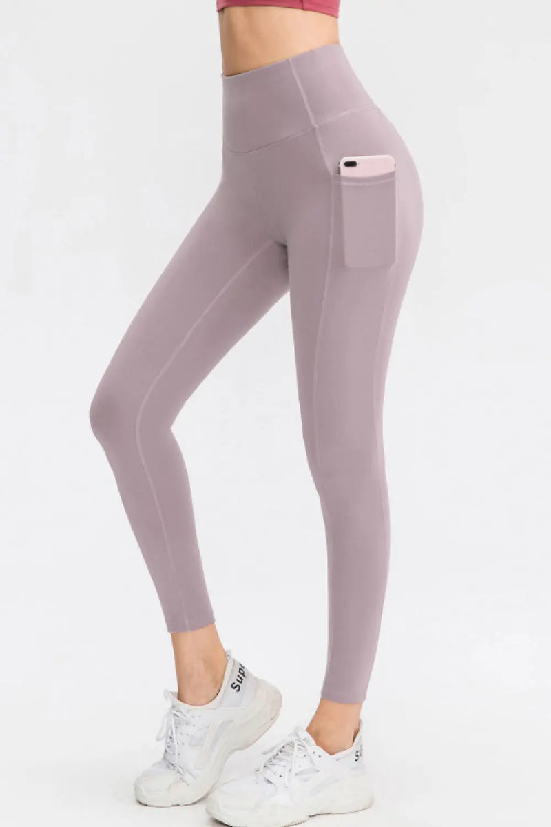 High Waist Ankle-Length Sports Leggings with Pockets Trendsi