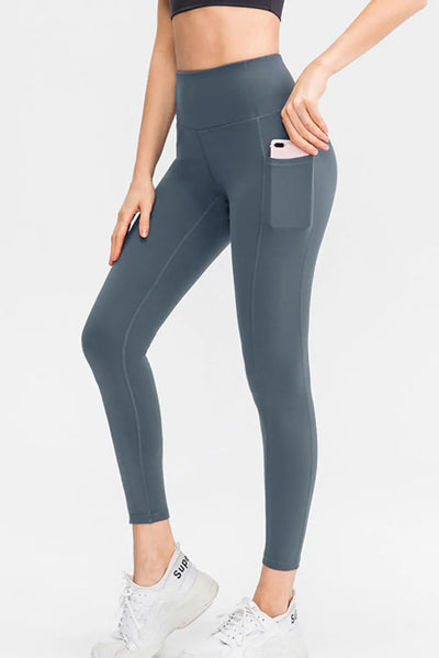 High Waist Ankle-Length Sports Leggings with Pockets Trendsi