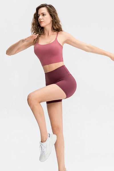 High Waist Exposed Seam Yoga Shorts Trendsi