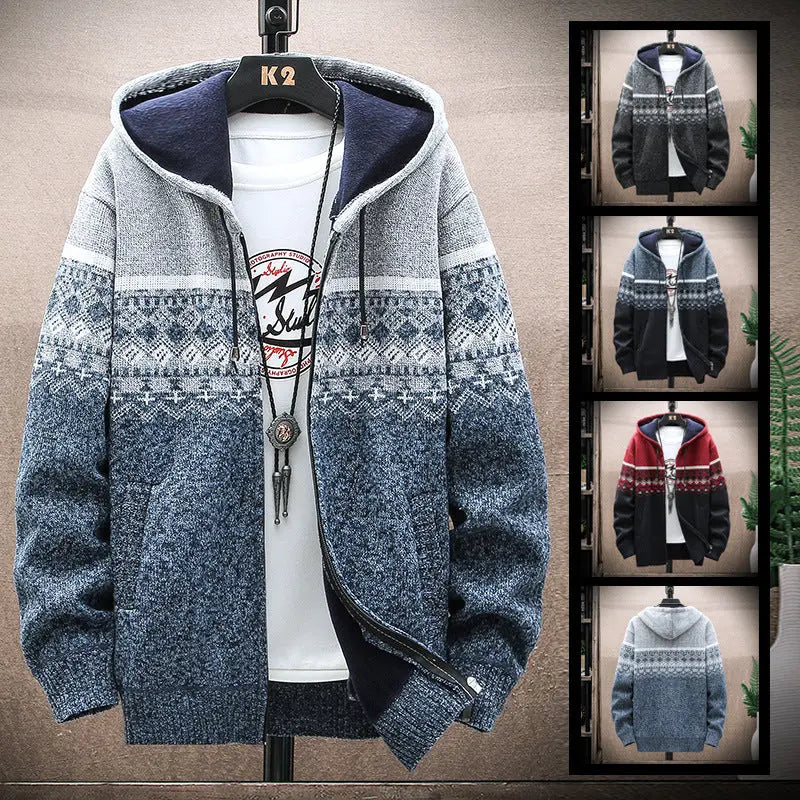Hooded Cardigan Knitted Thick Plus Fleece Sweater WOODNEED