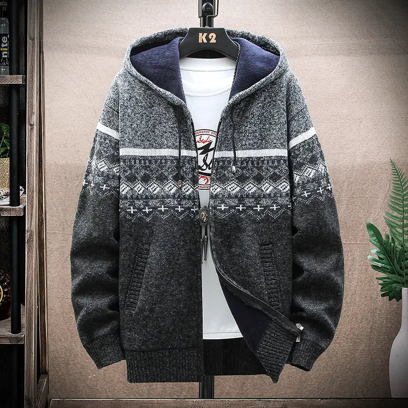 Hooded Cardigan Knitted Thick Plus Fleece Sweater WOODNEED