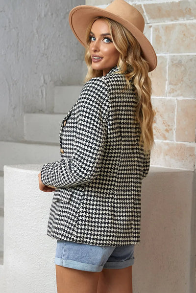 Houndstooth Double-Breasted Blazer Trendsi