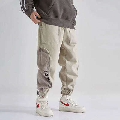 Japanese Men Jeans Loose Fit Spliced Design WOODNEED