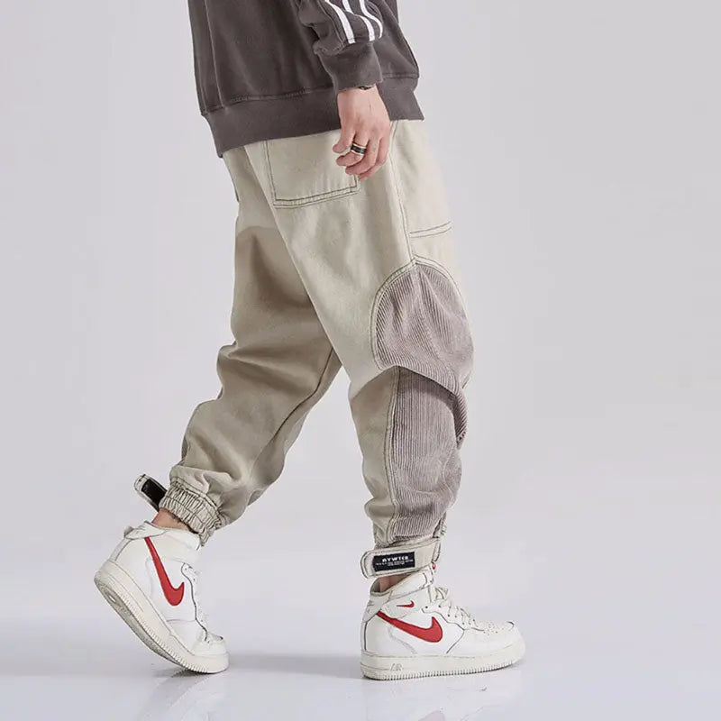 Japanese Men Jeans Loose Fit Spliced Design WOODNEED