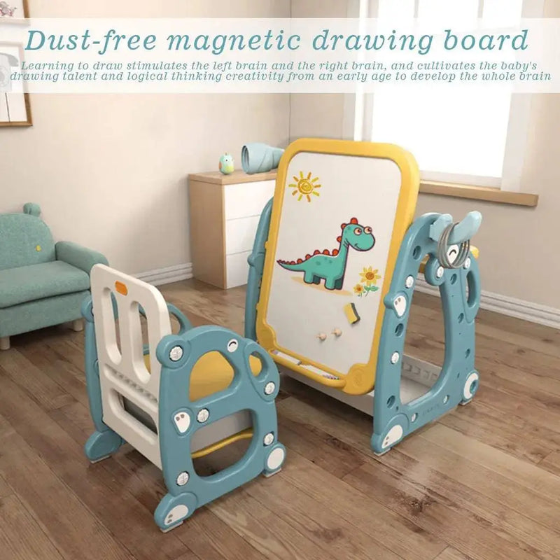 Kids Easel Play Station With desk,Storage basket,Drawing Board And Chair WOODNEED