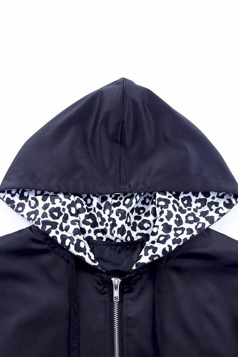 Leopard Color Block Zip-Up Hooded Jacket WOODNEED