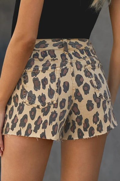 Leopard Print Denim Shorts white label