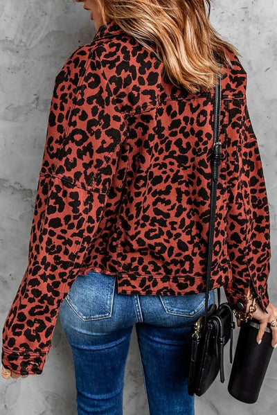 Leopard Print Raw Hem Jacket WOODNEED