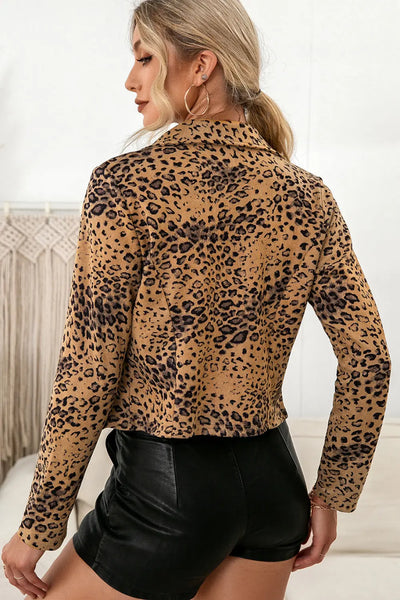 Leopard Zip Up Crop Moto Jacket Trendsi
