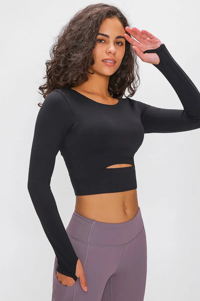 Long Sleeve Cropped Top With Sports Strap Trendsi