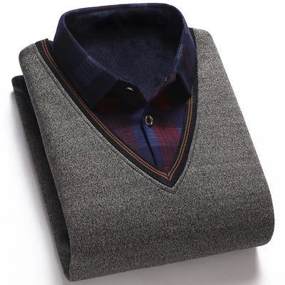 Men's Fake Two-piece Shirt Collar Sweater WOODNEED