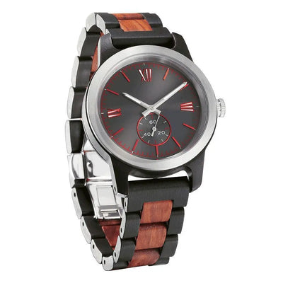 Men's Handcrafted Engraving Ebony & Rose Wood Watch - Best Gift Idea! WildsWood.com