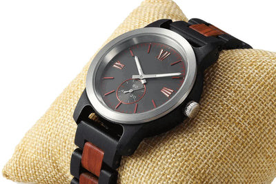 Men's Handcrafted Engraving Ebony & Rose Wood Watch - Best Gift Idea! WildsWood.com
