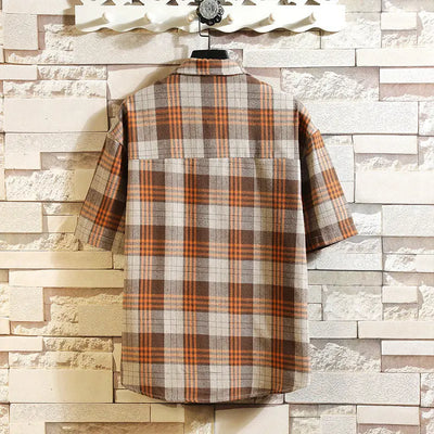 Men's Plus Size Casual Short-sleeved Plaid Shirt WOODNEED