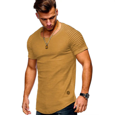 Men's Round Neck Slim Solid Color Short Sleeved T-shirt WOODNEED