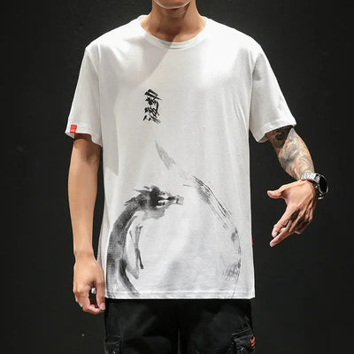 Men's loose T-shirt with ink printing WOODNEED