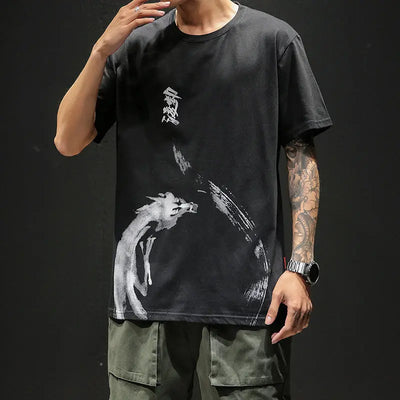 Men's loose T-shirt with ink printing WOODNEED