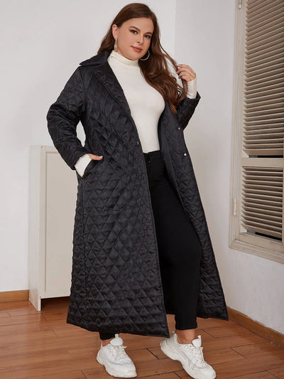 Plus Size Snap Front Lapel Collar Quilted Duster Coat Trendsi